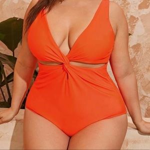 Bright Orange cutout one piece swimsuit